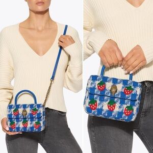 NWT Women KURT GEIGER Mini handle Kensington Blue plaid strawberry crossbody bag